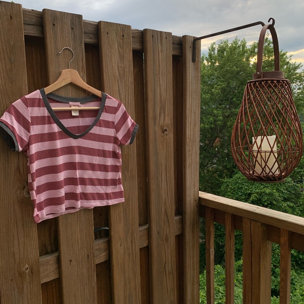 Wet Seal Pink and Red Striped Crop Top